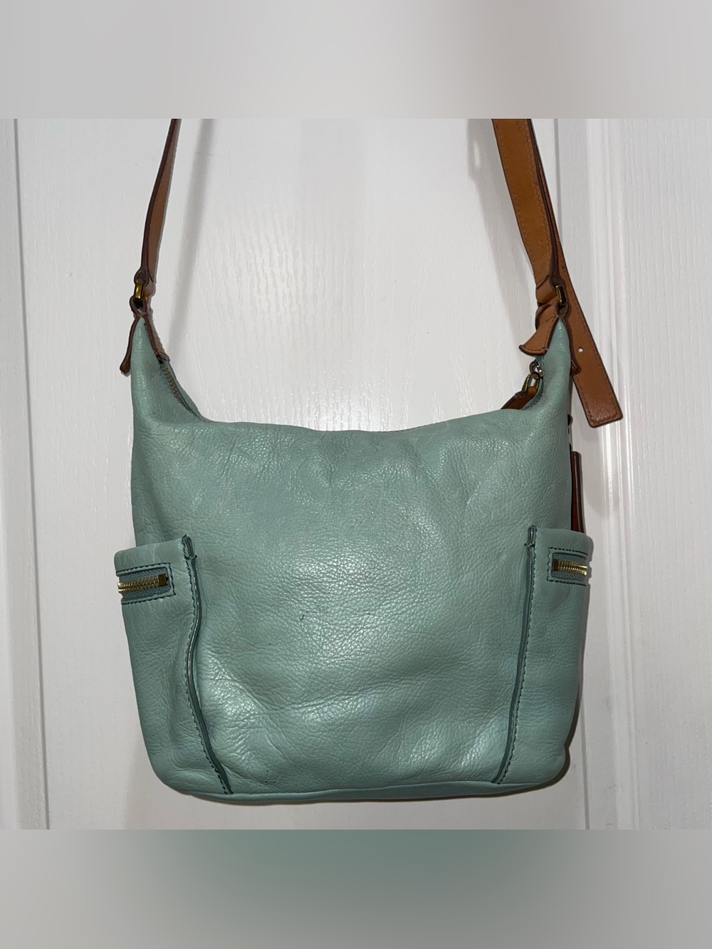 Fossil Leather Sea Green Mint Crossbody Shoulder Bag Boho Tahoe Indie Resortwear - Picture 11 of 16